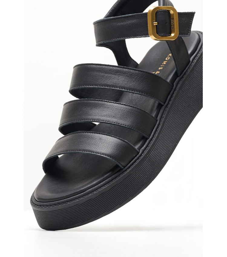 Women Platforms Low B.33 Black Leather Komis and Komis