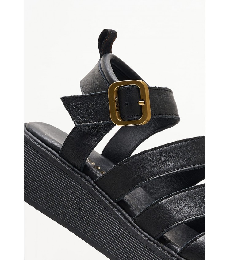 Women Platforms Low B.33 Black Leather Komis and Komis