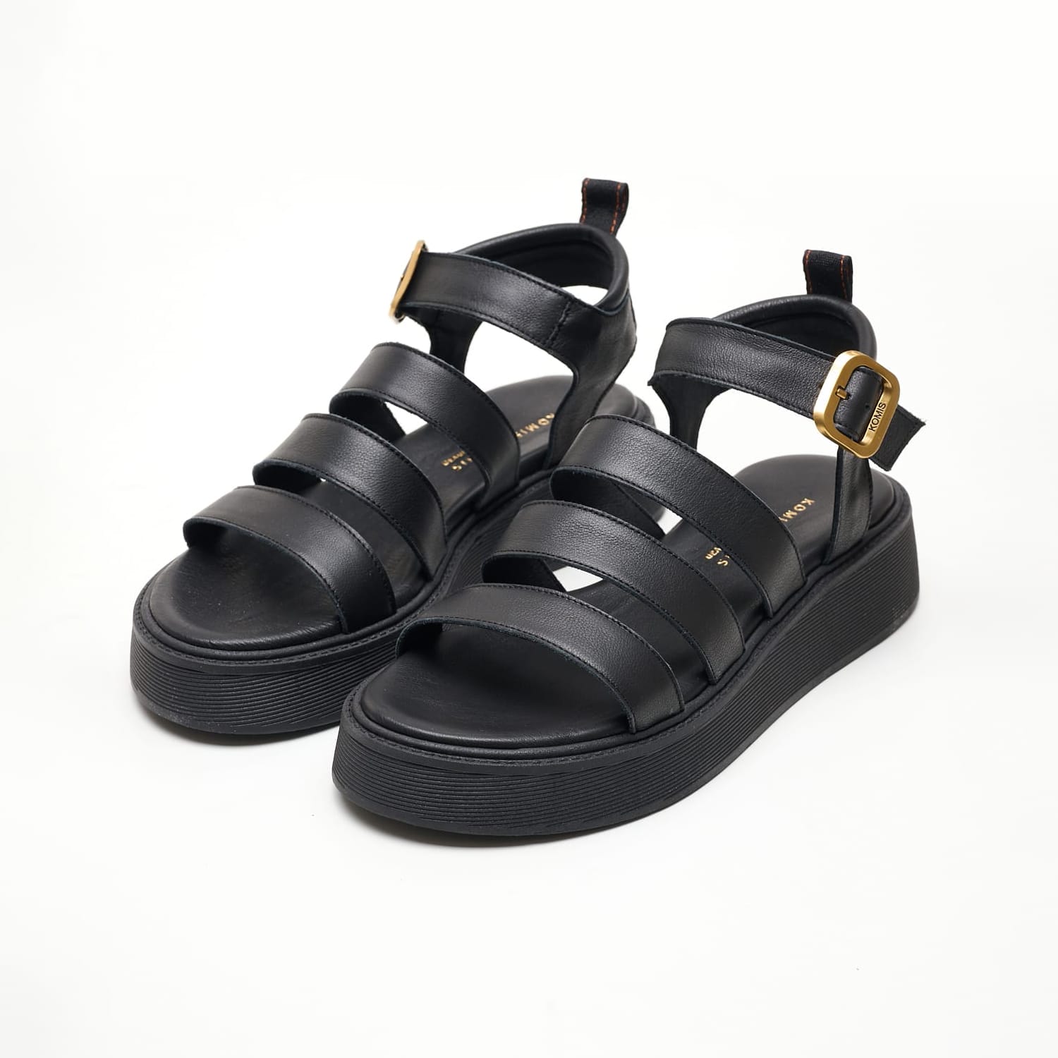 Women Platforms Low B.33 Black Leather Komis and Komis Women Platforms Low B.33 Black Leather Komis and Komis