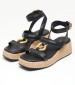 Women Platforms Low B.72 Black Leather Komis and Komis