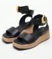 Women Platforms Low B.83 Black Leather Komis and Komis