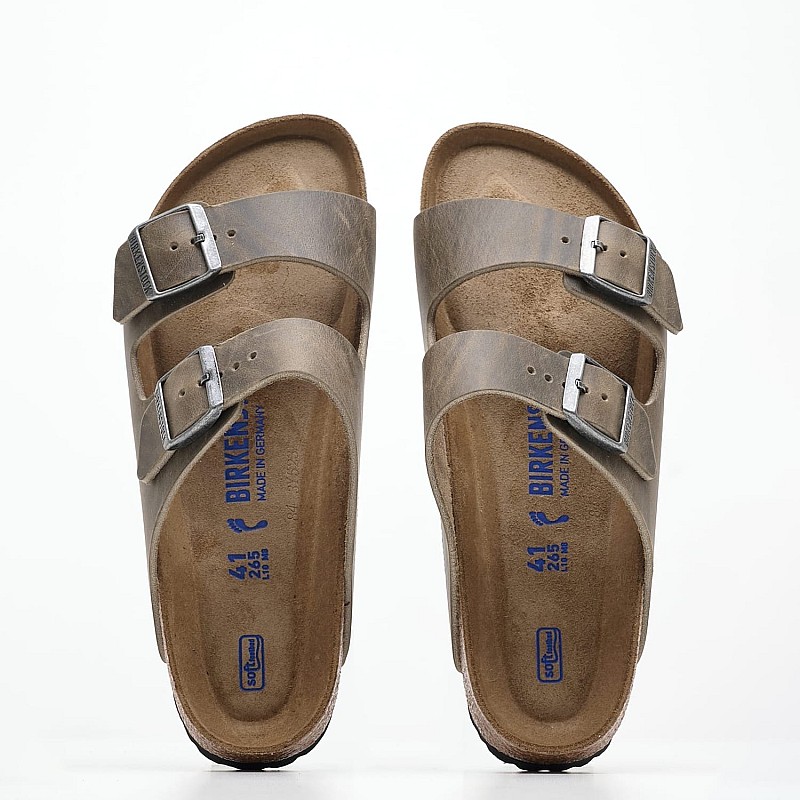 Men Flip Flops & Sandals Arizona.Faded Olive Oily Leather Birkenstock