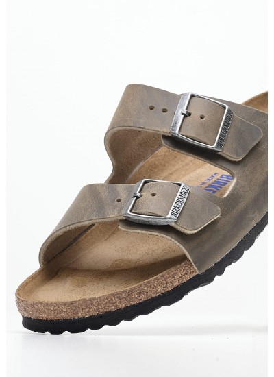 Men Flip Flops & Sandals Arizona.Faded Olive Oily Leather Birkenstock
