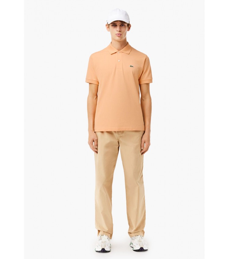 Men T-Shirts L1212 Orange Cotton Lacoste