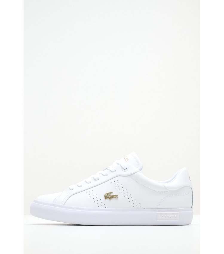 Women Casual Shoes Power.Court White Leather Lacoste