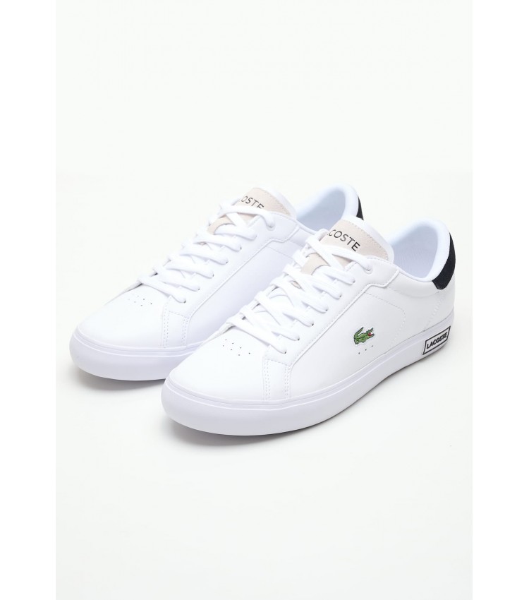 Men Casual Shoes Powercourt.124 White Leather Lacoste