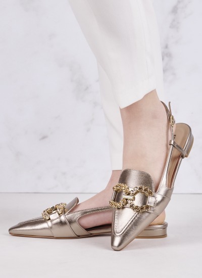 Γυναικεία Flats 80V1 Πλατίνα Δέρμα Frau