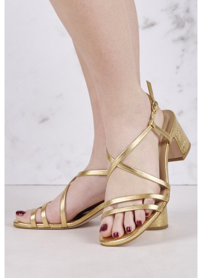 Women Sandals 93V2 Gold Leather Frau