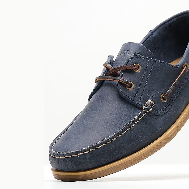 Men Sailing shoes Navigator.Crazyhorse Blue Leather Lumberjack