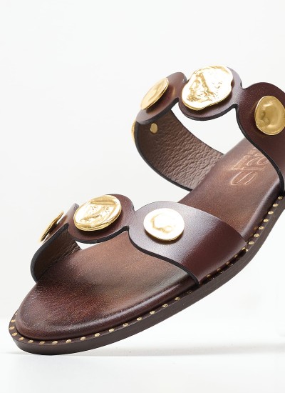 Γυναικεία Mules 45.152 Σομόν Δέρμα Makis Kotris