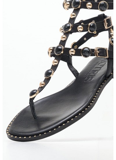 Women Flats K.730.ST Black Leather MAKIS KOTRIS