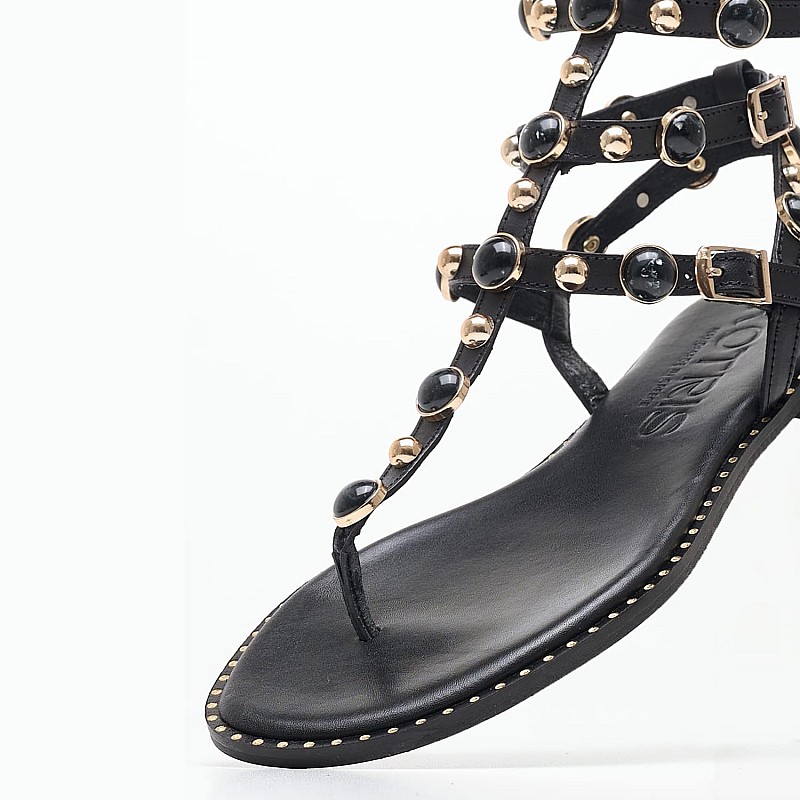 Women Flats K.730.ST Black Leather MAKIS KOTRIS