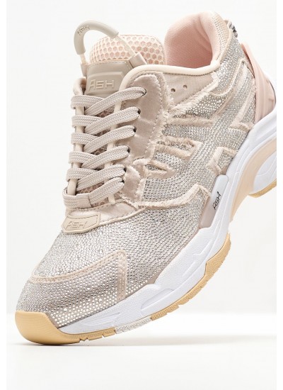 Women Casual Shoes Race.Strass Beige Fabric Ash