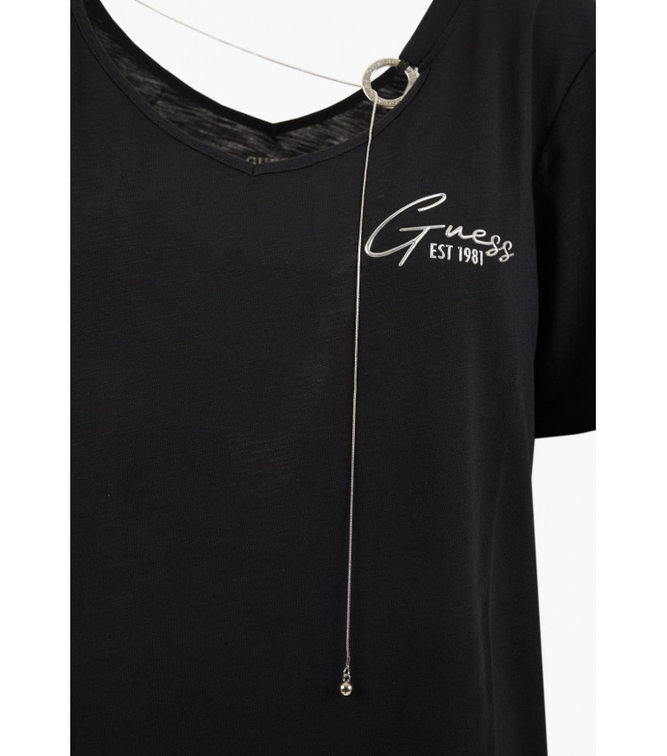 Women T-Shirts - Tops Chain.Ring Black Cotton Guess