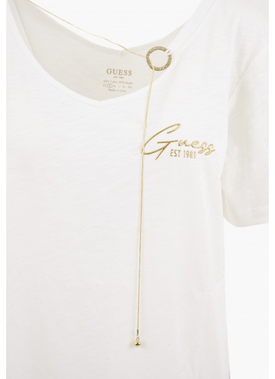Γυναικείες Μπλούζες - Τοπ Shaded.Glittery Άσπρο Βαμβάκι Guess