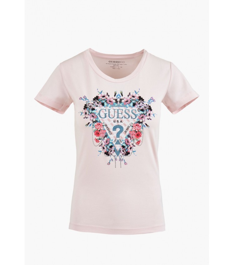 Women T-Shirts - Tops Flowers.D Pink Cotton Guess