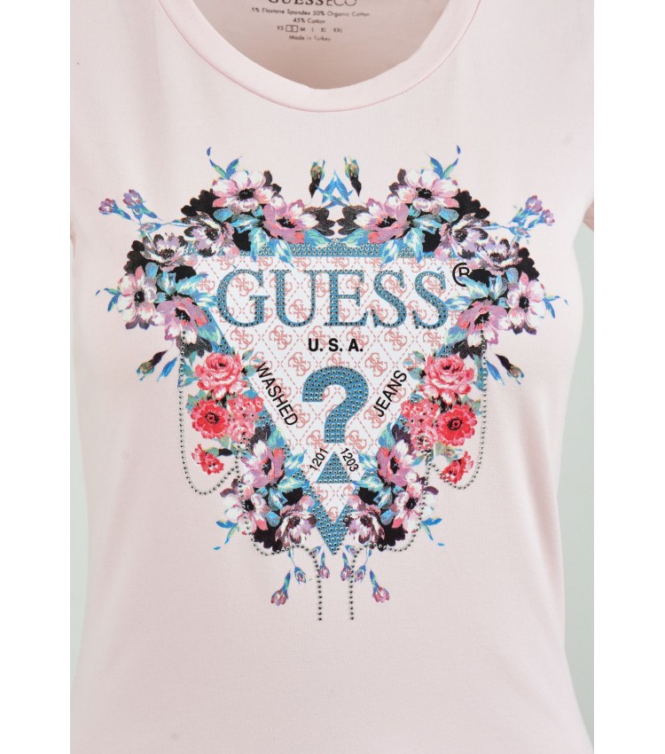 Γυναικείες Μπλούζες - Τοπ Flowers.D Ροζ Βαμβάκι Guess