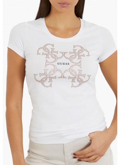 Γυναικείες Μπλούζες - Τοπ Gold.4G Άσπρο Βαμβάκι Guess