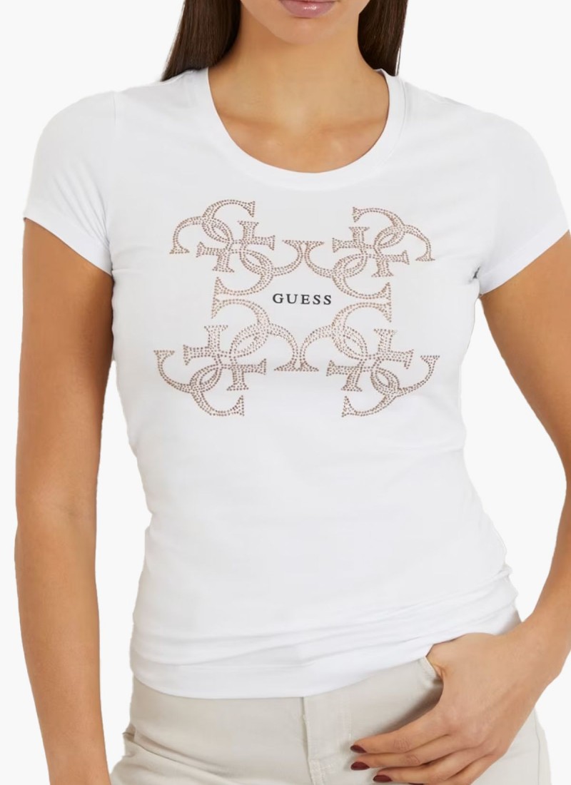 Women T Shirts Tops Gold.4G White Cotton mortoglou.gr eshop