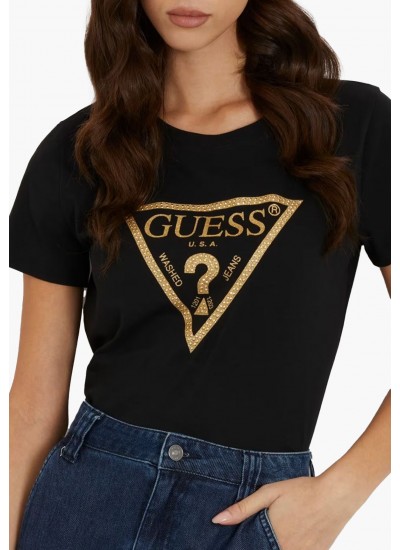 Γυναικείες Μπλούζες - Τοπ Gold.Triangle Μαύρο Βαμβάκι Guess