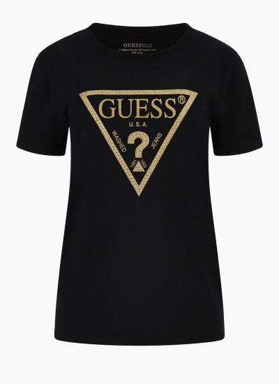 Γυναικείες Μπλούζες - Τοπ Gold.Triangle Μαύρο Βαμβάκι Guess