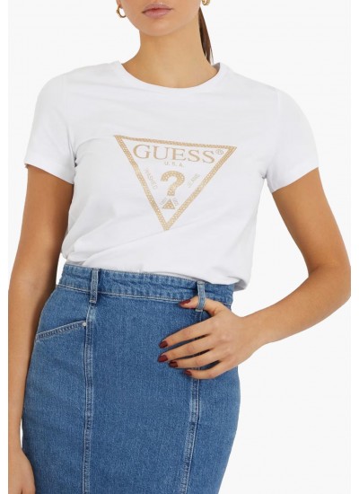 Γυναικείες Μπλούζες - Τοπ Gold.Triangle Άσπρο Βαμβάκι Guess