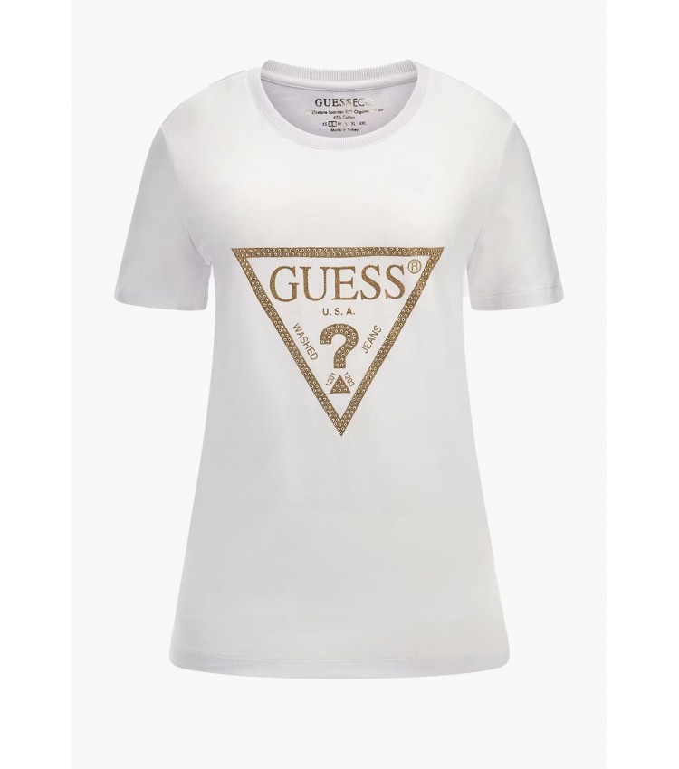 Women T-Shirts - Tops Gold.Triangle White Cotton Guess