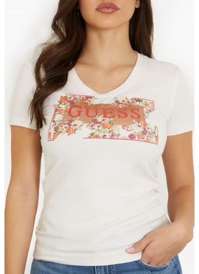 Women T-Shirts - Tops Flowers.D Pink Cotton Guess
