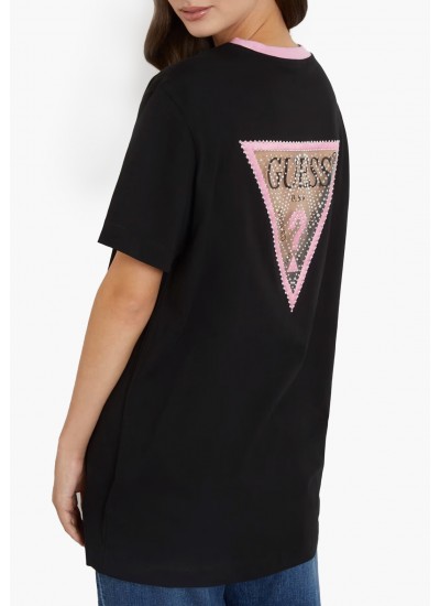 Γυναικείες Μπλούζες - Τοπ Mesh.Triangle Μαύρο Βαμβάκι Guess