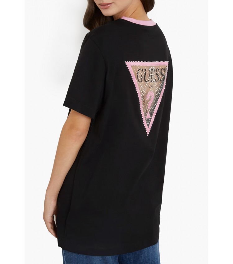 Γυναικείες Μπλούζες - Τοπ Mesh.Triangle Μαύρο Βαμβάκι Guess