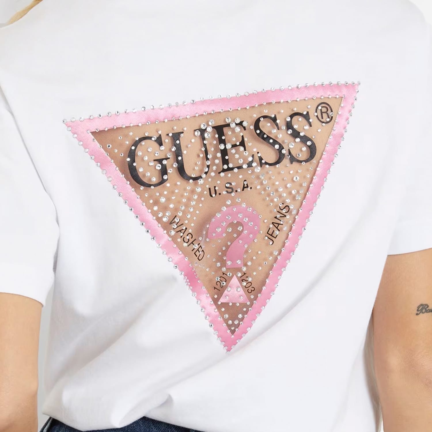 Γυναικείες Μπλούζες - Τοπ Mesh.Triangle Άσπρο Βαμβάκι Guess