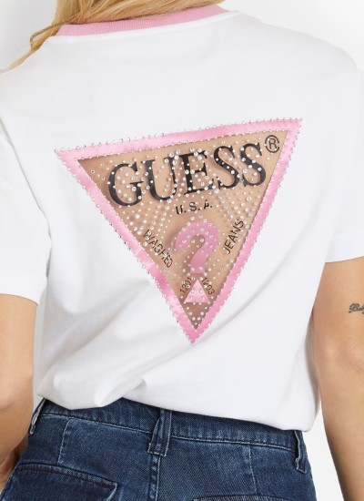Γυναικείες Μπλούζες - Τοπ Gold.4G Άσπρο Βαμβάκι Guess