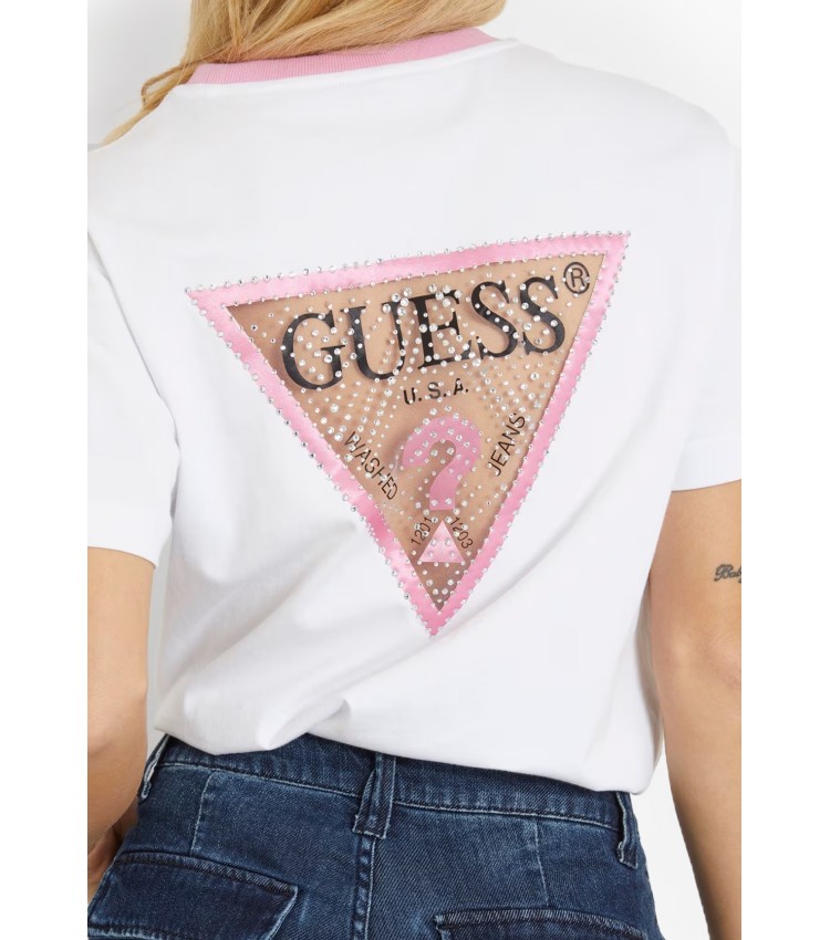 Γυναικείες Μπλούζες - Τοπ Mesh.Triangle Άσπρο Βαμβάκι Guess