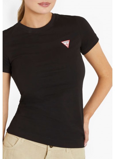 Women T-Shirts - Tops Round.Camel Black Cotton Guess