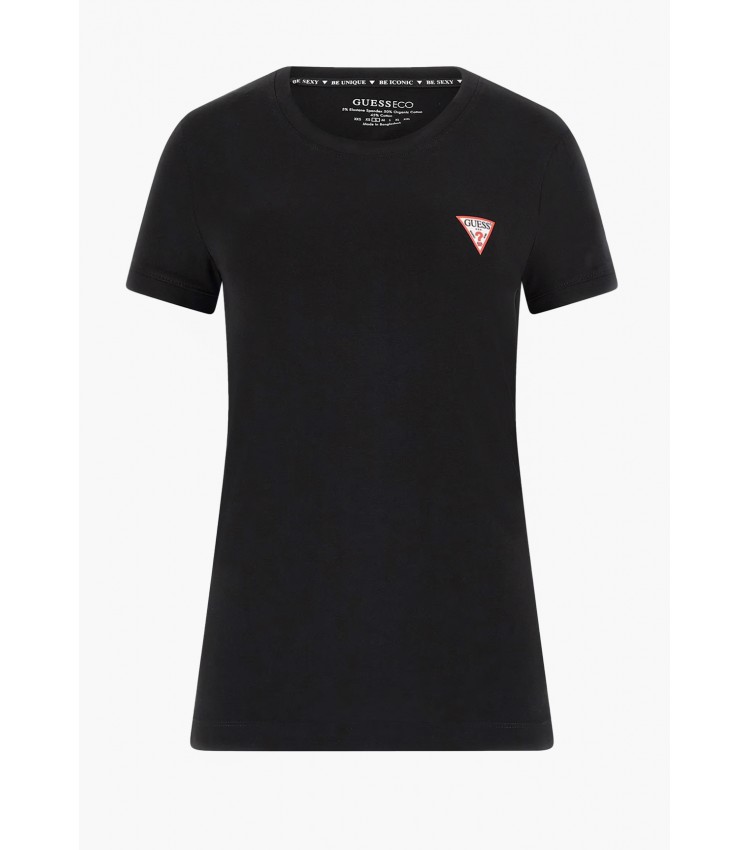 Women T-Shirts - Tops Mini.Triangle Black Cotton Guess