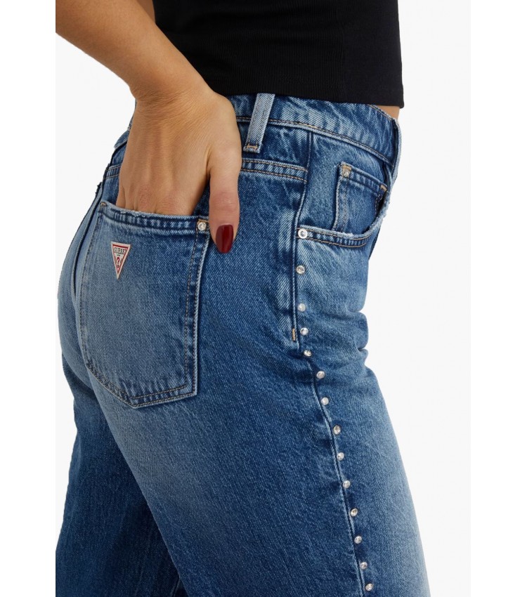 Γυναικεία Παντελόνια Moms.Jean Μπλε Βαμβάκι Guess