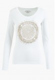 Women T-Shirts - Tops Round.Camel White Cotton Guess