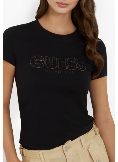 Women T-Shirts - Tops Gold.4G Black Cotton Guess