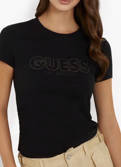 Γυναικείες Μπλούζες - Τοπ Gold.4G Μαύρο Βαμβάκι Guess