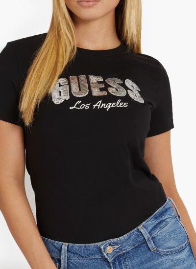 Γυναικείες Μπλούζες - Τοπ Camelia Μαύρο Βαμβάκι Guess