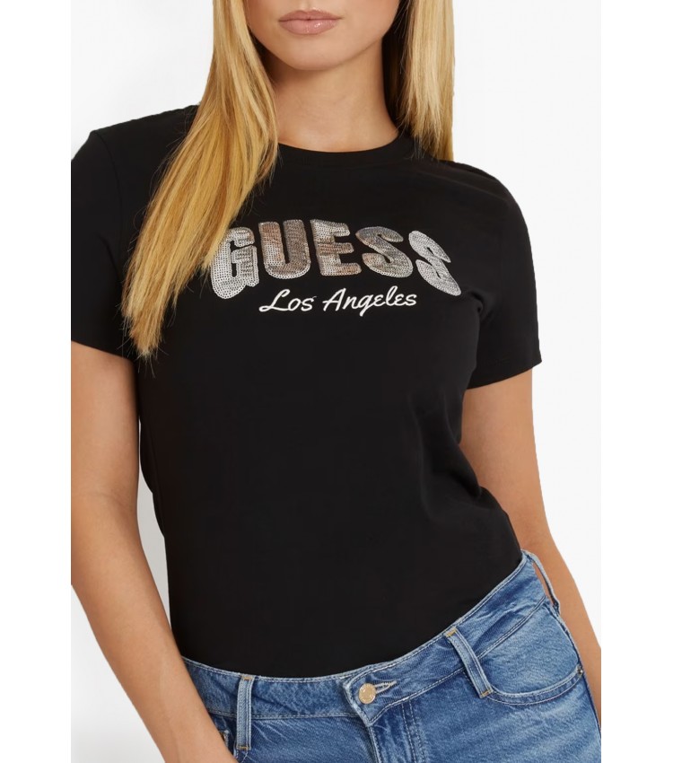 Γυναικείες Μπλούζες - Τοπ Sequins.Tee Μαύρο Βαμβάκι Guess