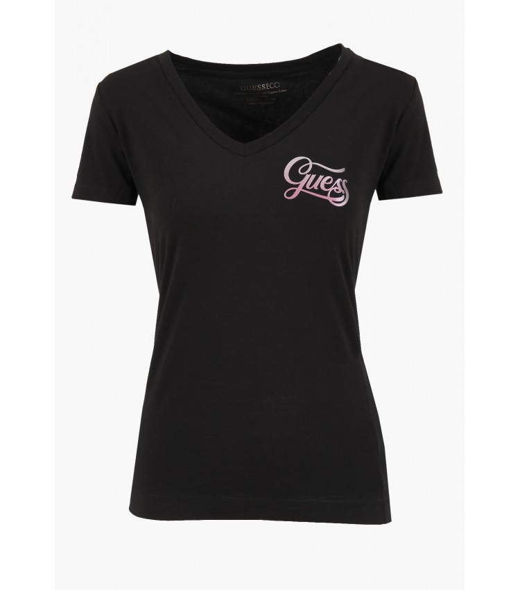 Women T-Shirts - Tops Shaded.Glittery Black Cotton Guess
