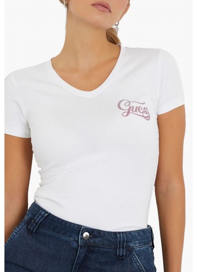 Women T-Shirts - Tops Shaded.Glittery White Cotton Guess