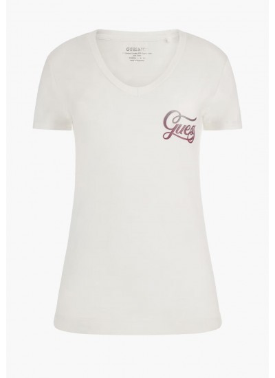 Γυναικείες Μπλούζες - Τοπ Shaded.Glittery Άσπρο Βαμβάκι Guess