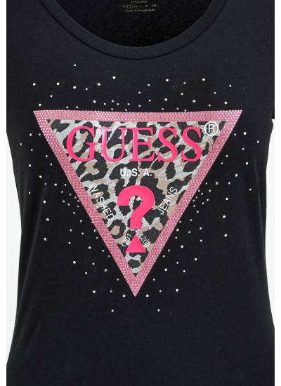 Women T-Shirts - Tops Spring.Triangle Black Cotton Guess