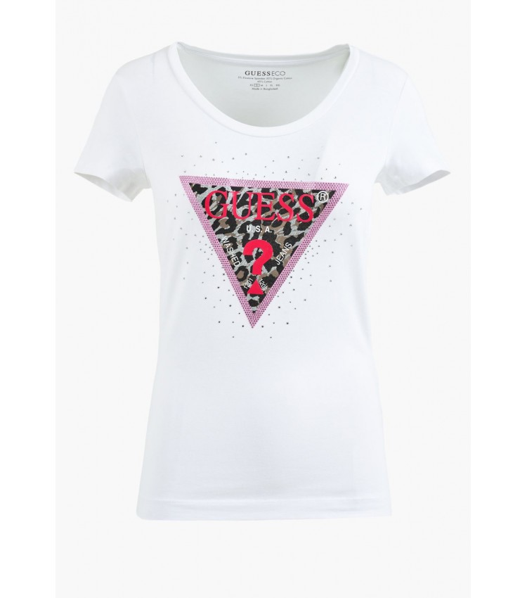 Women T-Shirts - Tops Spring.Triangle White Cotton Guess