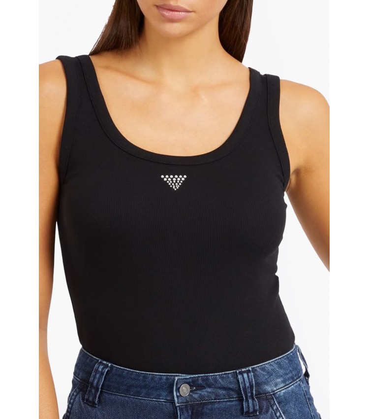 Women T-Shirts - Tops Triangle.Bling Black Cotton Guess