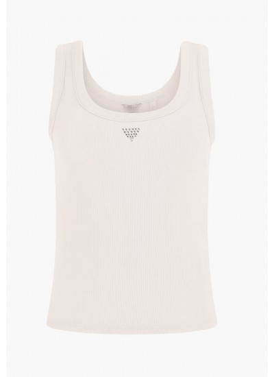 Γυναικείες Μπλούζες - Τοπ Triangle.Bling Άσπρο Βαμβάκι Guess
