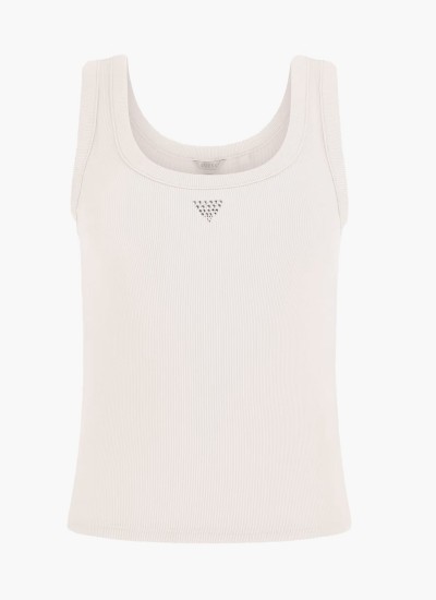 Γυναικείες Μπλούζες - Τοπ Triangle.Bling Άσπρο Βαμβάκι Guess
