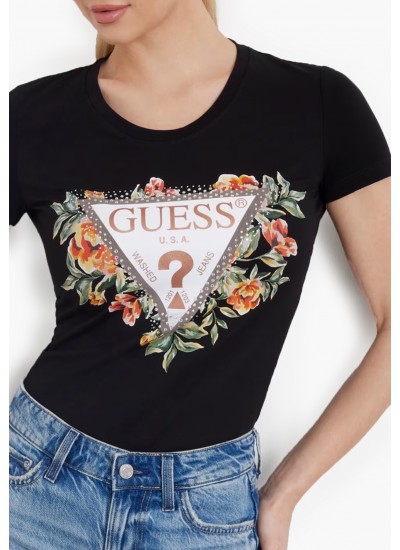 Women T-Shirts - Tops Flowers.D LightBlue Cotton Guess